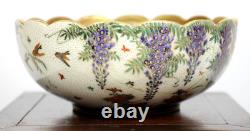 Fine Antique Japanese Meiji Period Satsuma Pottery Bowl With Scalloped Rim