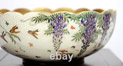 Fine Antique Japanese Meiji Period Satsuma Pottery Bowl With Scalloped Rim