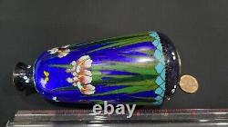 Fine Antique Japanese Meiji Small Cloisonne Vase with Iris Flower, 4 7/8 Tall