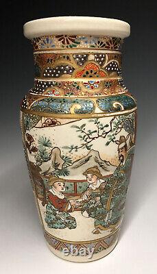 Fine Antique Japanese Mid 19th C. Satsuma Enamel Ceramic Polychrome Vase