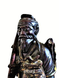 Fine Antique Japanese Oriental Meiji Carved / Polychrome Hardwood Male Figure