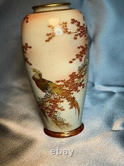 Fine Antique Japanese Satsuma Hand Painted Exotic Bird Vase Meiji Signed