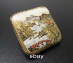 Fine Antique Japanese Satsuma Handpainted Belt Buckle Silver Backed Signed