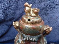 Fine Antique Japanese Satsuma Pottery Signed Tripod Koro Geisha Immortal Foo Dog