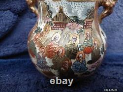 Fine Antique Japanese Satsuma Pottery Signed Tripod Koro Geisha Immortal Foo Dog