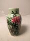 Fine Antique Japanese Seto Green Celadon Porcelain Vase Pink Flowers Art gold