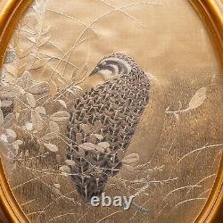 Fine Antique Japanese Silk Embroidery Panel With a Quail. Early 20th Century