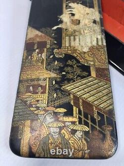 Fine Antique Japanese Style Napoleon III Lacquerware Paper Mache Glove Box 1870