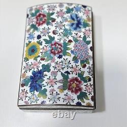 Fine Antique Japanese White Cloisonné Box With Colorful Floral Design Dome Lid