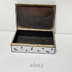 Fine Antique Japanese White Cloisonné Box With Colorful Floral Design Dome Lid