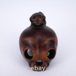 Fine Antique Japanese Wood Netsuke of a Skull and a Skeleton. 19th century