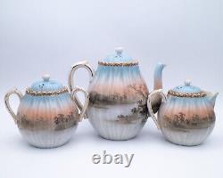 Fine Antique Japanese Yokohama Export Porcelain Tea Set Trio by Suzuki Company