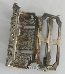 Fine Antique Japanese export 950 sterling Silver Filigree Vinaigrette pin brooch