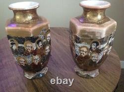 Fine Antique Japanese pair Meiji Satsuma Vases- Immortals Dragon Shimazu Mark
