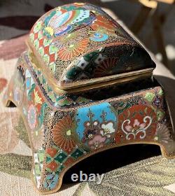 Fine Antique Meiji Era Kyoto School Ota Toshiro Japanese Cloisonne Inkwell