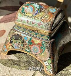 Fine Antique Meiji Era Kyoto School Ota Toshiro Japanese Cloisonne Inkwell