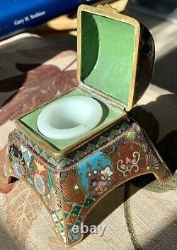 Fine Antique Meiji Era Kyoto School Ota Toshiro Japanese Cloisonne Inkwell