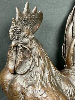 Fine Antique Meiji Japanese Okimono Bronze Study Of Rooster Signed Kihara Hoshu