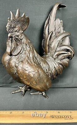 Fine Antique Meiji Japanese Okimono Bronze Study Of Rooster Signed Kihara Hoshu