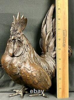 Fine Antique Meiji Japanese Okimono Bronze Study Of Rooster Signed Kihara Hoshu