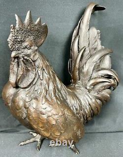 Fine Antique Meiji Japanese Okimono Bronze Study Of Rooster Signed Kihara Hoshu