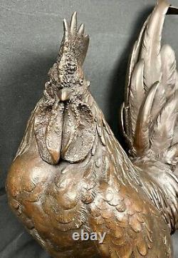 Fine Antique Meiji Japanese Okimono Bronze Study Of Rooster Signed Kihara Hoshu