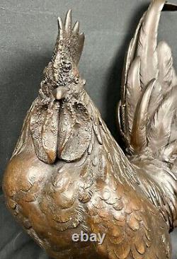 Fine Antique Meiji Japanese Okimono Bronze Study Of Rooster Signed Kihara Hoshu