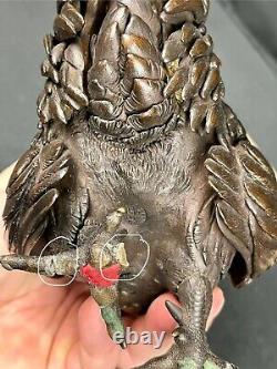 Fine Antique Meiji Japanese Okimono Bronze Study Of Rooster Signed Kihara Hoshu