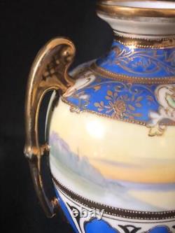 Fine Antique Noritake Porcelain Hand Painted Two Handled Vase. C1920