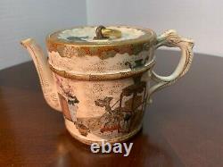 Fine Antique Satsuma Japanese Hand Painted Tea set 3 pc Pot Creamer Sugar Meiji