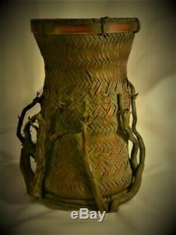 Fine Antique Vtg Old Japanese or Chinese IKEBANA Woven Intricate Asian BASKET