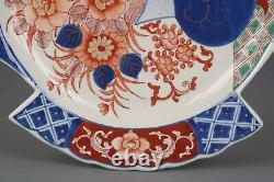 Fine Beautiful Japanese Imari Porcelain Fish Shape Flowers Plate