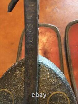 Fine C. 1750 Original Samurai Brass inlaid Iron Japanese horse stirrups/ Abumi
