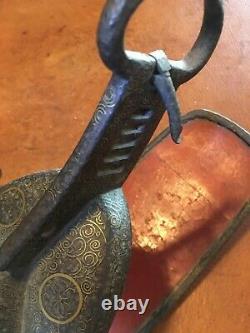 Fine C. 1750 Original Samurai Brass inlaid Iron Japanese horse stirrups/ Abumi