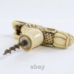 Fine Carved Bovine Japanese Meiji Period'Crayfish' Corkscrew / Cane Top, c1880