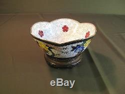 Fine Early 1900 Japanese Inaba Scallop Rim Cloisonne Bowl with Flowers Marked