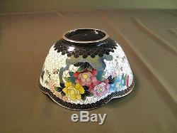 Fine Early 1900 Japanese Inaba Scallop Rim Cloisonne Bowl with Flowers Marked