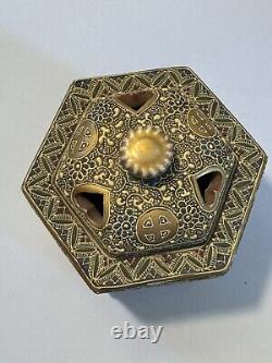 Fine Hexagon Japanese Signed Meiji Satsuma Incense Burner Koro & Buddhists