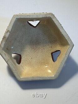 Fine Hexagon Japanese Signed Meiji Satsuma Incense Burner Koro & Buddhists