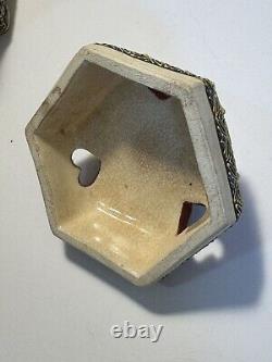 Fine Hexagon Japanese Signed Meiji Satsuma Incense Burner Koro & Buddhists