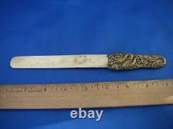 Fine JAPANESE Brass Meiji Period PAPER KNIFE-DRAGONS Handle-NR