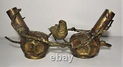 Fine JAPANESE MEIJI-ERA Gilt Bronze Brush Pot Ink Well Bird & Insects c. 1890