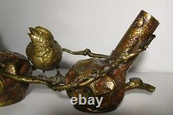 Fine JAPANESE MEIJI-ERA Gilt Bronze Brush Pot Ink Well Bird & Insects c. 1890