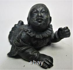 Fine JAPANESE MEIJI-ERA Miniature Bronze Sculpture of Child Okimono c. 1870