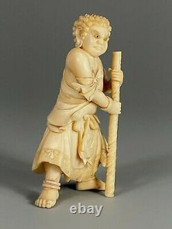 Fine Japan Japanese Carved Okimono of a Standing Warrior with Inlaid Eyes ca. 20th