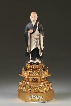 Fine Japan Japanese Polychrome wood carved statue Buddhist Sage ca. 20th c