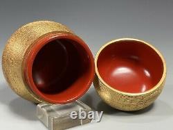 Fine Japan Japanese Red Lacquer Interior with Gold Gourd Shape Body Tea canister