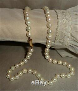Fine Japanese Antique Vintage 14k 585 Barrel Clasp Cultured Pearl Necklace Box