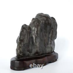 Fine Japanese Biseki Suiseki Mountain Form Bonsai Viewing Stone on Wooden Stand