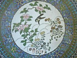 Fine Japanese Cloisonne Charger, Bird, Flowers, Meiji Period, Circa 1890-1910